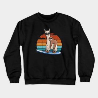 Sloth on Llama Stand Up Paddle Retro Crewneck Sweatshirt